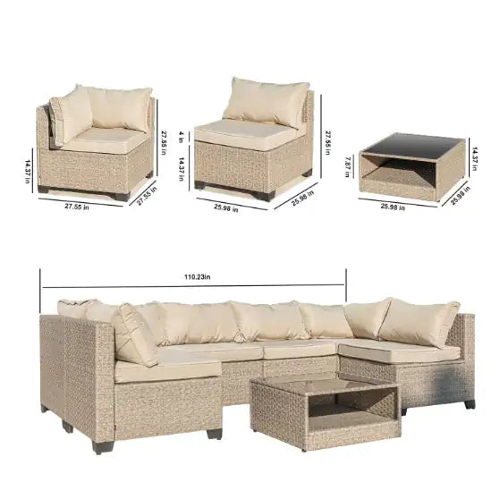 All-Season 7-Piece Beige Rattan Conversation Set