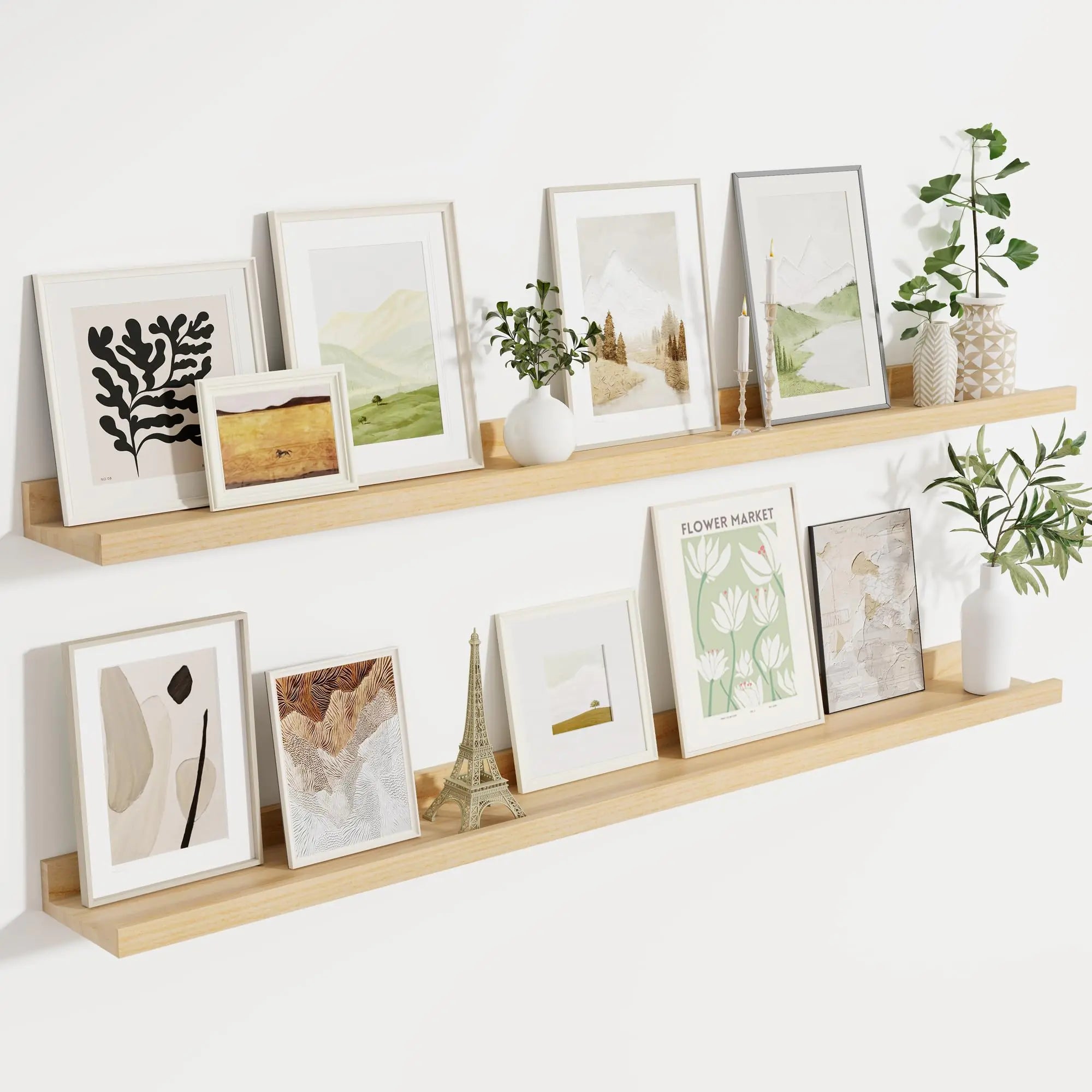 Picture Ledge Shelf Floating Shelves Set of 2 | 55-Inch Wall Mounted Shelves for Storage & Decor