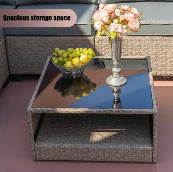 All-Season 7-Piece Beige Rattan Conversation Set