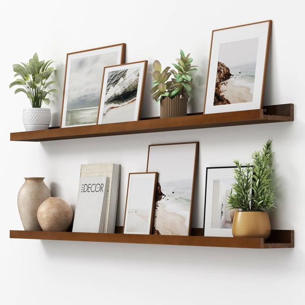 Picture Ledge Shelf Floating Shelves Set of 2 | Solid Pine Wood for Storage & Display