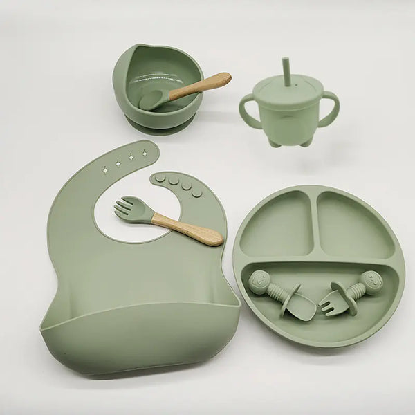 8-Piece Baby Silicone Feeding Set | Plates, Utensils, and More