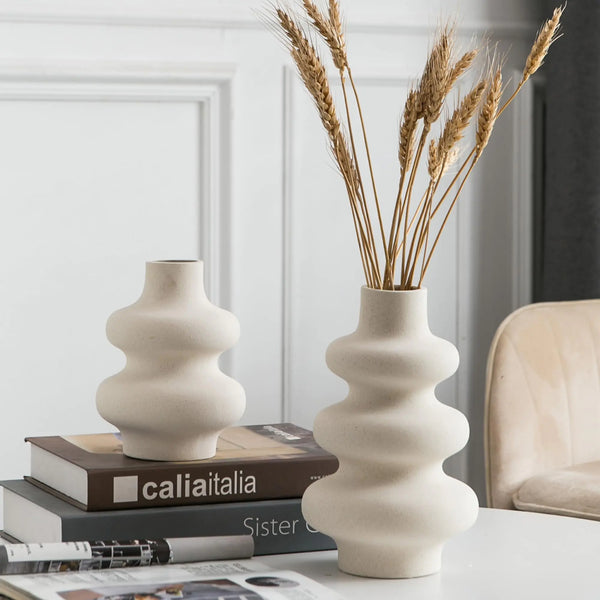 Ceramic Vase Set – Modern Off-White Sculptural Vases by Mowtanco (Set of 2) - Avenari Home & Life