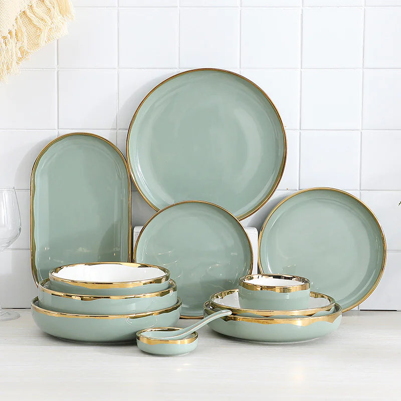 Hotel Household Ceramic Golden Trim Dishes