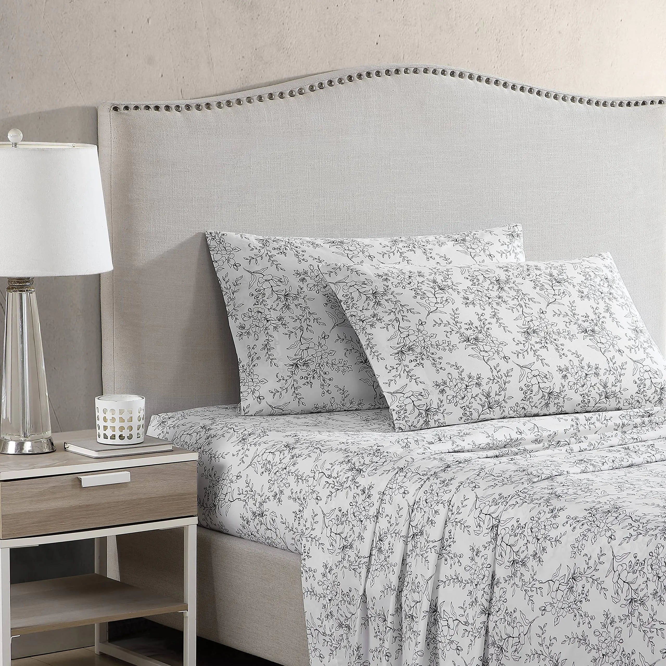 Crisp Cotton Percale King Sheet Set - Hawley Floral Bedding with Rustic Charm